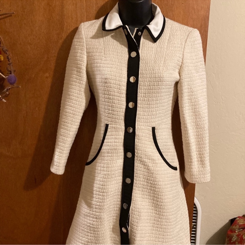 Maje Cream and Black Long Sleeve Dress
